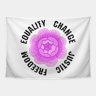 Equality, change, justice, freedom now. Protect, empower, support black lives. Smash the patriarchy. Race, gender, lgbt.  One race human. End racism. Vintage pink rose flower Tapestry