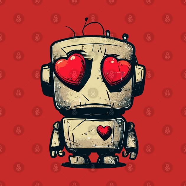 Cute clumsy sad valentine retro robot in love by TomFrontierArt