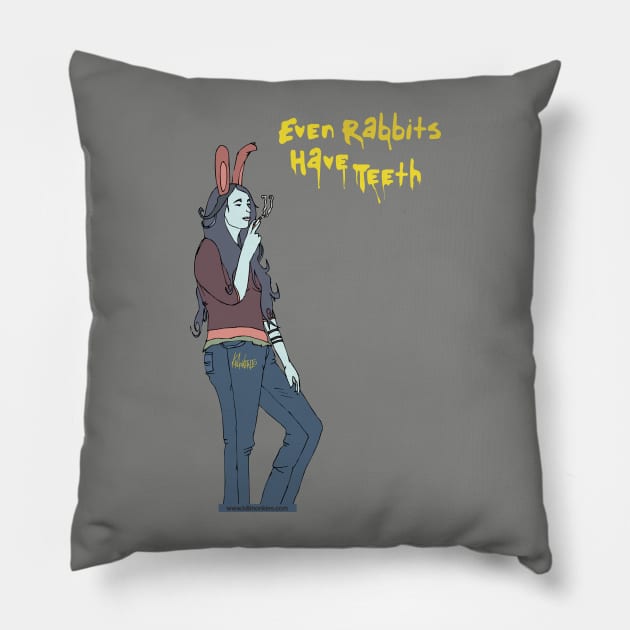 Even Rabbits Have Teeth Pillow by killmonkies