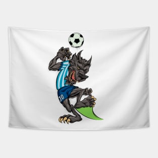 Comic wolf plays soccer Tapestry