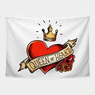 Queen of Hearts Old Tattoo Concept with Roses Tapestry