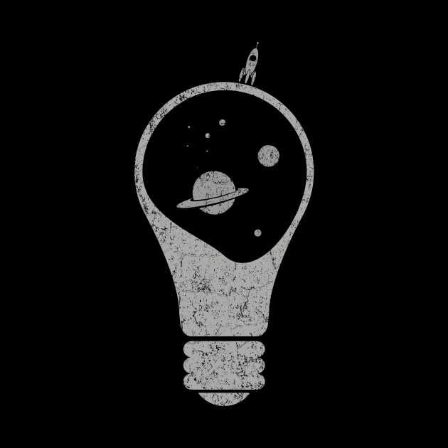 Light Bulb - Space, Stars, Planets, Saturn and little space rocket by ORENOB