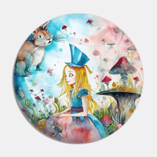 Bright Alice in Wonderland Watercolor Pin