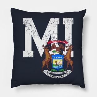 State Of Michigan Flag Retro Distressed Pillow