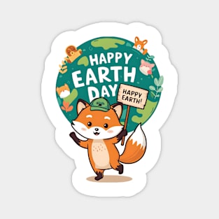 lovely happy earth day with cute fox illusatration Magnet