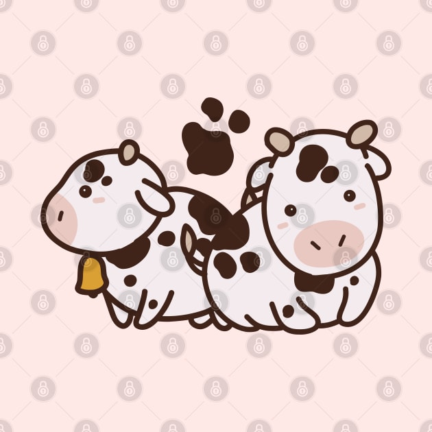 Cute Kawaii Cows Drawing by MariOyama