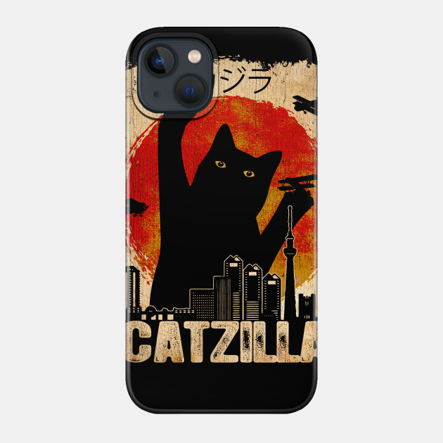 Vintage Catzilla Funny Black Cat - Vintage Catzilla - Phone Case