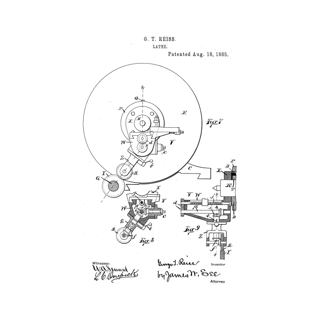 Lathe Woodworking Vintage Patent Hand Drawing Funny Novelty Gift by TheYoungDesigns