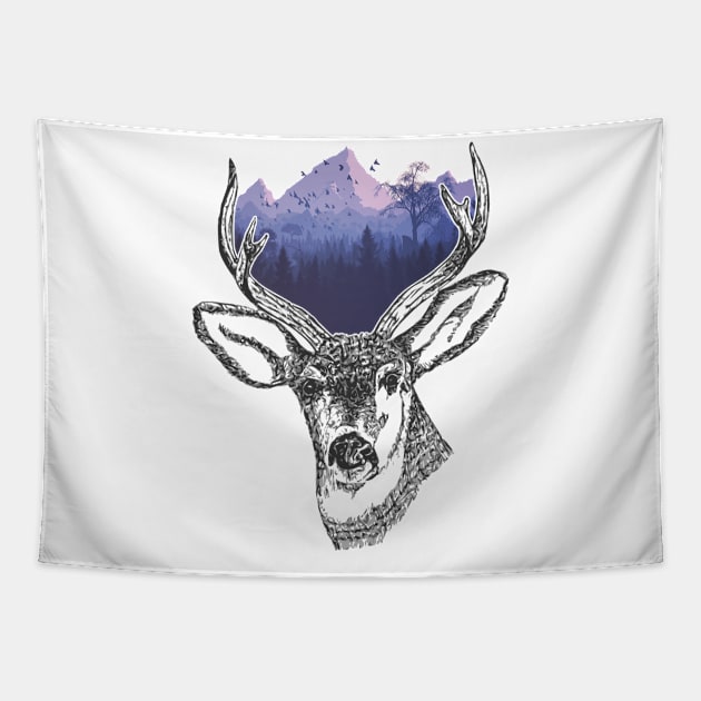 Deer Stag Antler Nature Mountains Hiking Camping Gift Wilderness Tapestry by MintedFresh