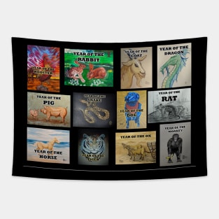 Chinese Zodiac Sign Animals Tapestry