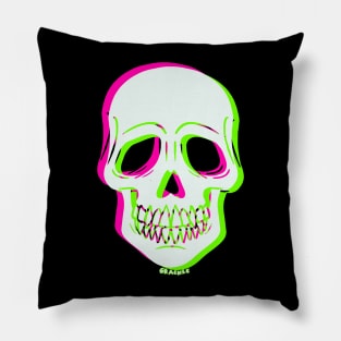 3D Glitch Skull (Pink and Green Version) Pillow