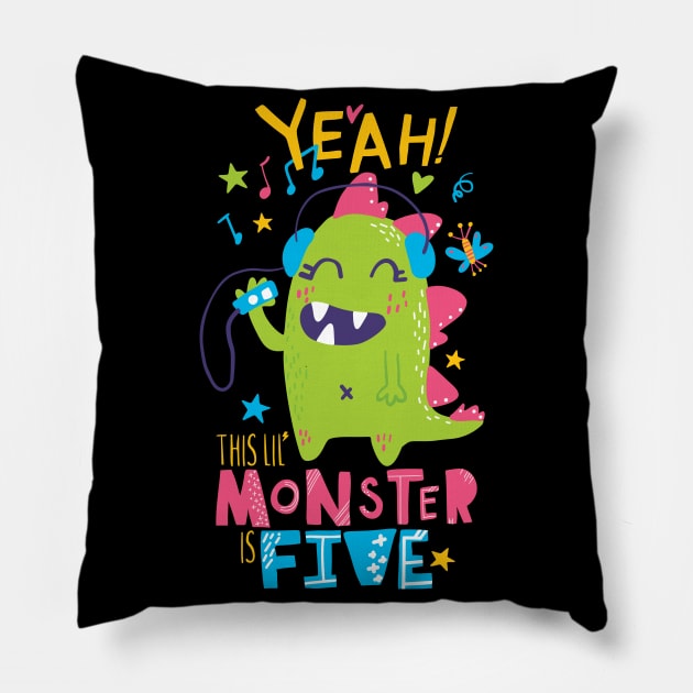 Five Year Old Monster Themed Fifth Birthday Girl Pillow by August Design