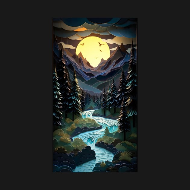 Golden moon in the style of layered cut paper diorama by UmagineArts