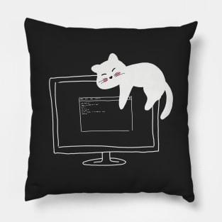 Cute cat sleeping on monitor Pillow