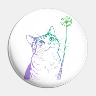 Cat Dandelion Flower adorable Pin