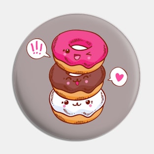 Group of three cute kawaii donuts. Pin