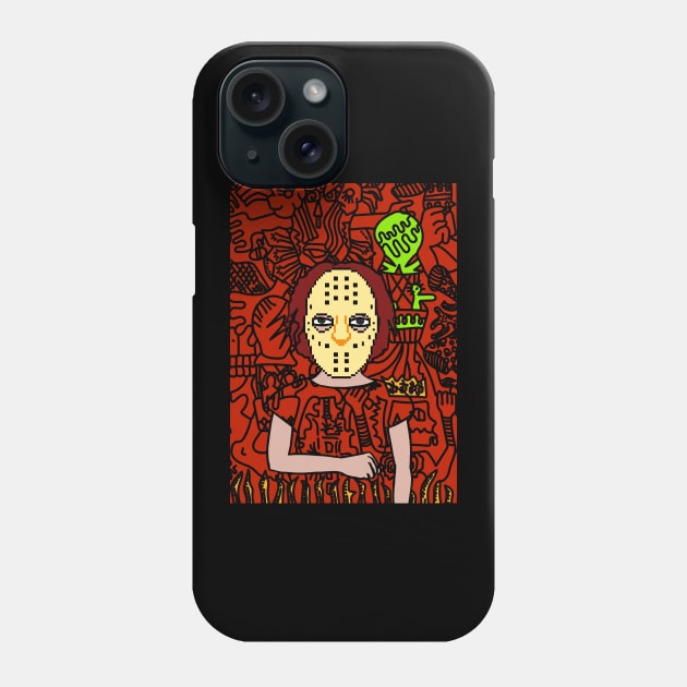 Carl: A FemaleMasked NFT with Pixel Eyes, Dark Skin, and a Touch of Light Phone Case by Hashed Art