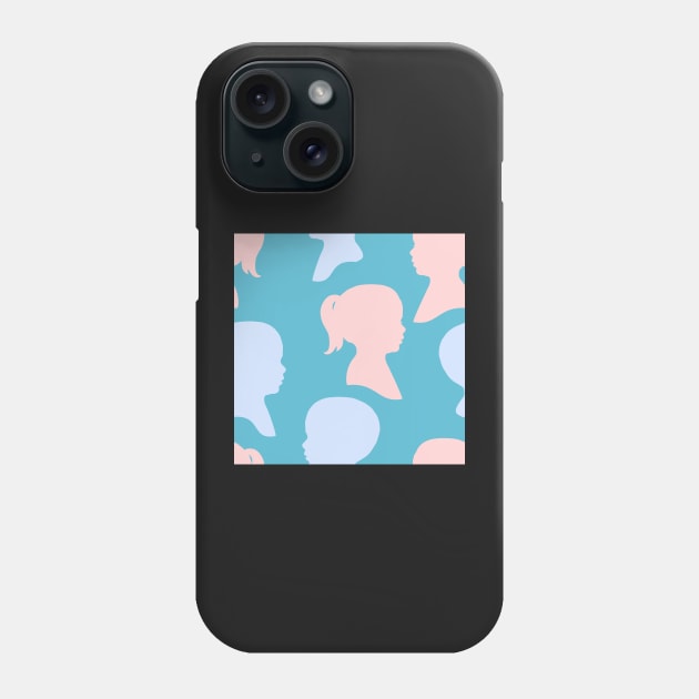 Child Silhouettes - Pale Pink and Blue on Turquoise Background Phone Case by A2Gretchen