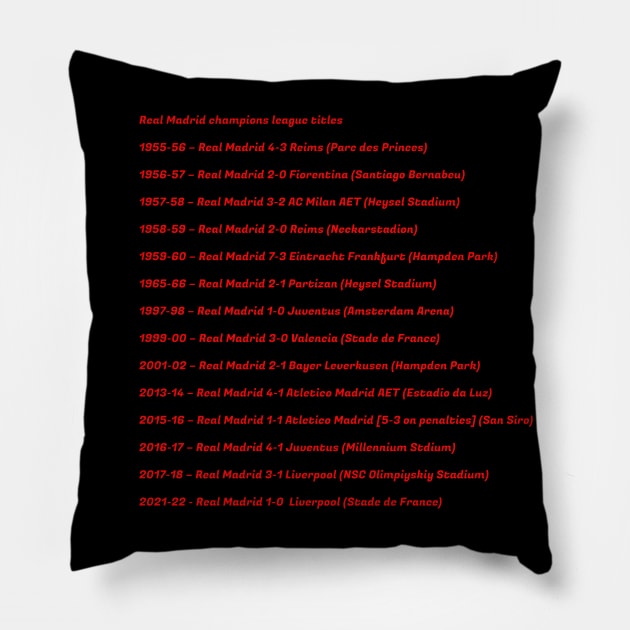 Real Madrid champions league titles Pillow by saber fahid 