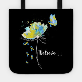 Womens Believe Flower-Butterfly Down Syndrome Tote