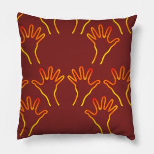 Cave Hands Anew Yellow-Red on Brick Red Pillow