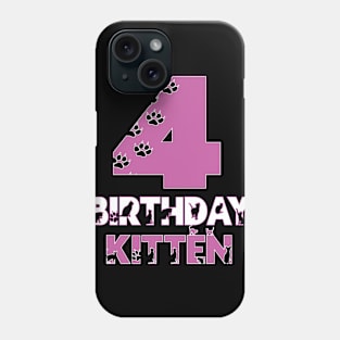 4th Birthday Kitten Girl 4 Years Old Cute Cat Lover Party print Phone Case