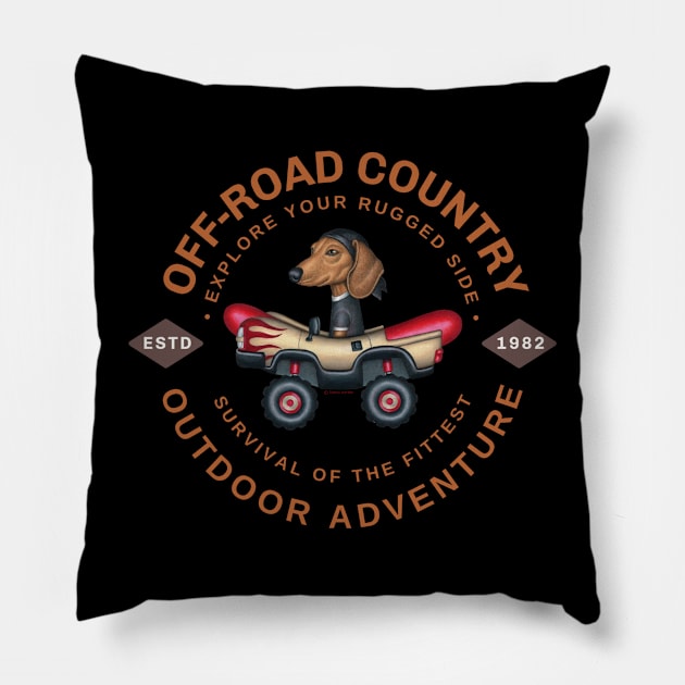 Dachshund Off-Road Adventure Pillow by Danny Gordon Art