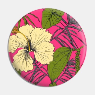 Tropical exotic flowers and leaves Pin