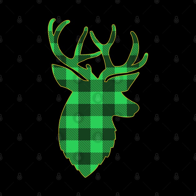 Deer Head Green Buffalo Plaid Christmas by Rebrand