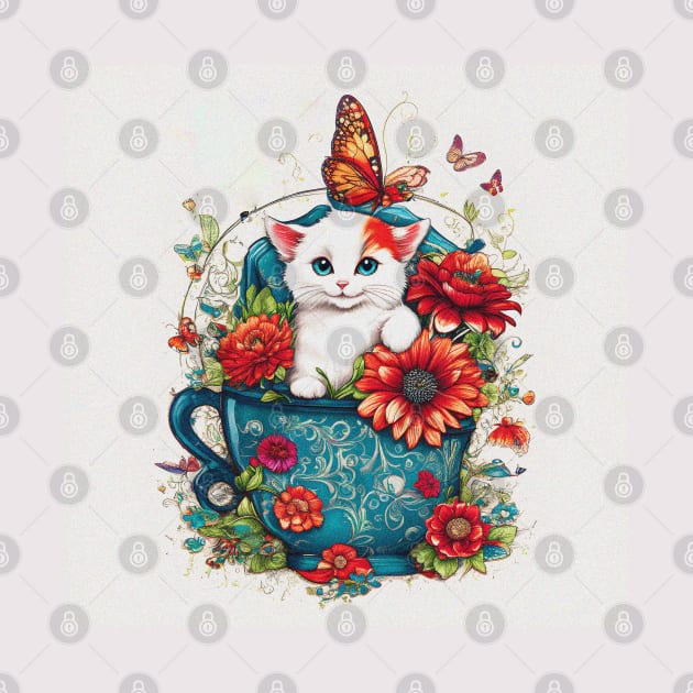 Cat Among Flowers And  Butterflies by ART-SHOP01