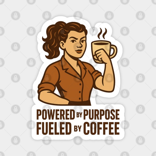 Powered by Purpose Fueled by Coffee Retro Motivational Coffee Lover Tee Magnet by Anne Lee