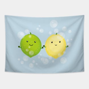 Cute lemon lime friends citrus fruit cartoon Tapestry