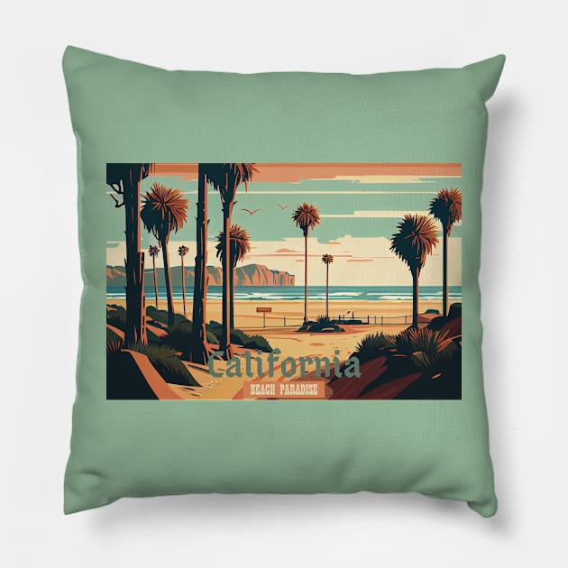 California - Beach Paradise Pillow by GreenMary Design