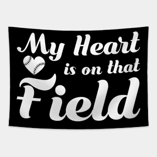 Baseball Mom - My Heart is on that Field Softball Tapestry