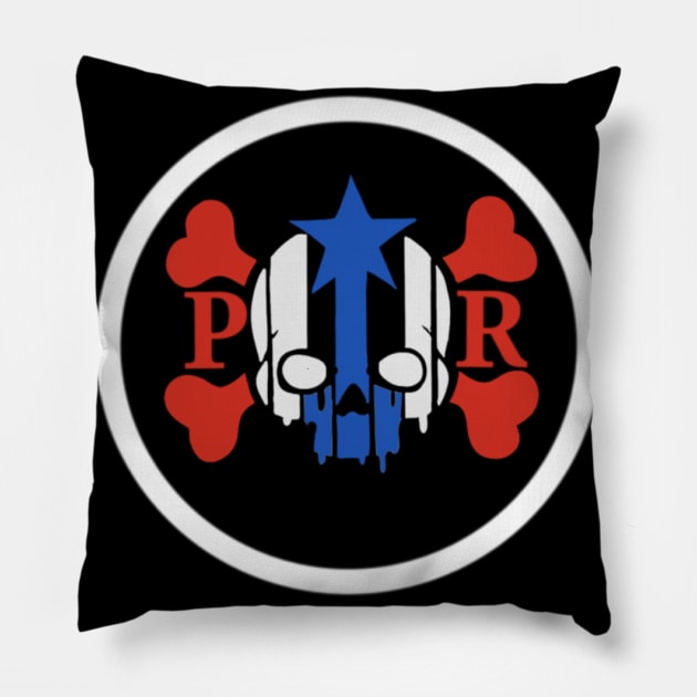 Puerto rico flag skull and crossbones Pillow by Duendo Design