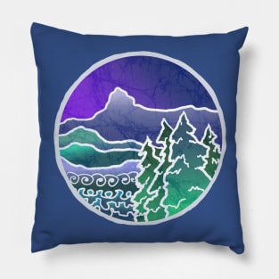 Mountain Tree Circle Batik Pillow