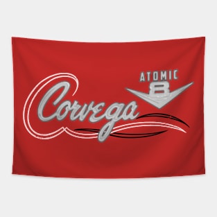 Retro Vintage Corvega Atomic V8 Badge Tapestry