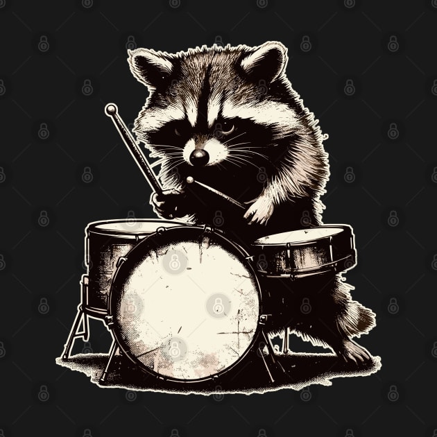 Raccoon drummer vintage by TomFrontierArt