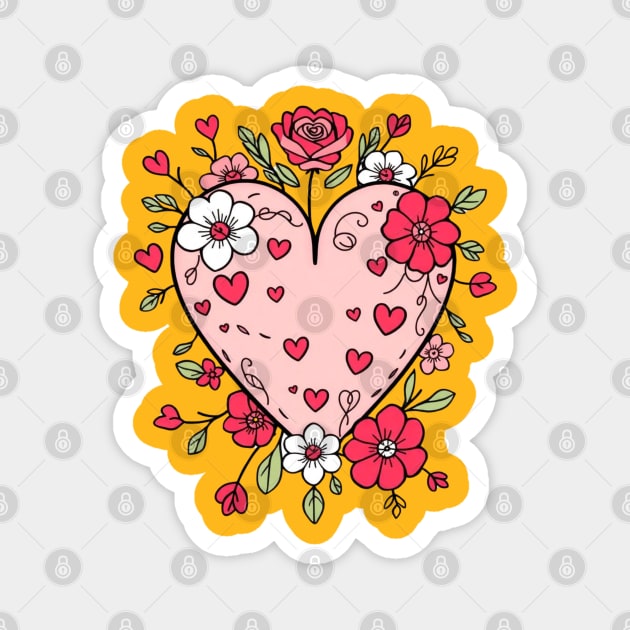 Floral Heart For Valentines Day Magnet by Creatifly Graphic Tees