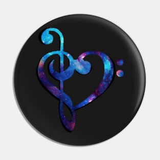 Music Clef Heart Galaxy Dark Blue and Purple Pin