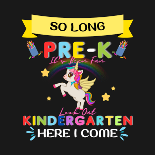 Rainbow So Long Pre-k Kindergarten Here I Come Unicorn Girls T-Shirt