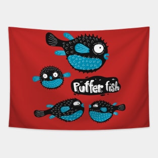 Puffer fish illustration Tapestry