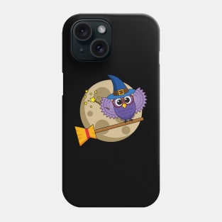 Cartoon Wizard Owl Flying on Broom Phone Case
