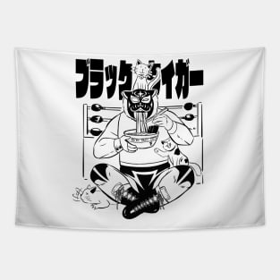 Black Tiger Mask eating ramen noodles Tapestry