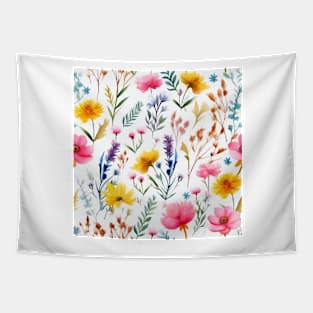 Watercolor Assorted Wildflowers Pattern 2 Tapestry