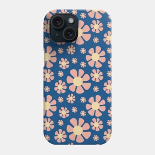 Pink Flowers on a Blue Background Phone Case