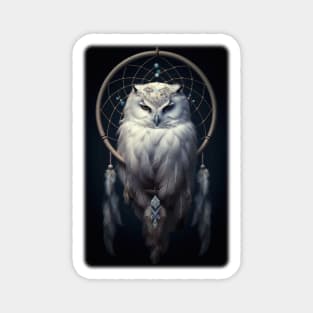 Snowy Owl In Dreamcatcher Painting Magnet