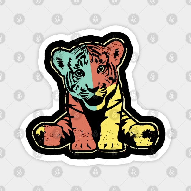 Retro Tiger Cub – Vintage Baby Jungle Cat Illustration Magnet by TuncGK
