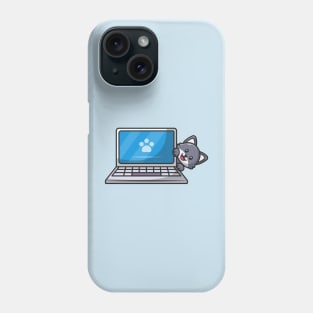 Cute Cat Hiding Behind The Laptop Cartoon Phone Case