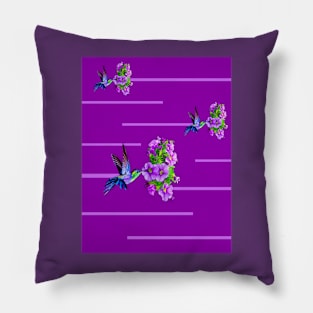 Hummingbirds and purple flowers on purple Pillow